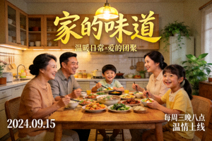 家庭温情剧《家的味道》海报 - 温馨厨房与一家人聚餐